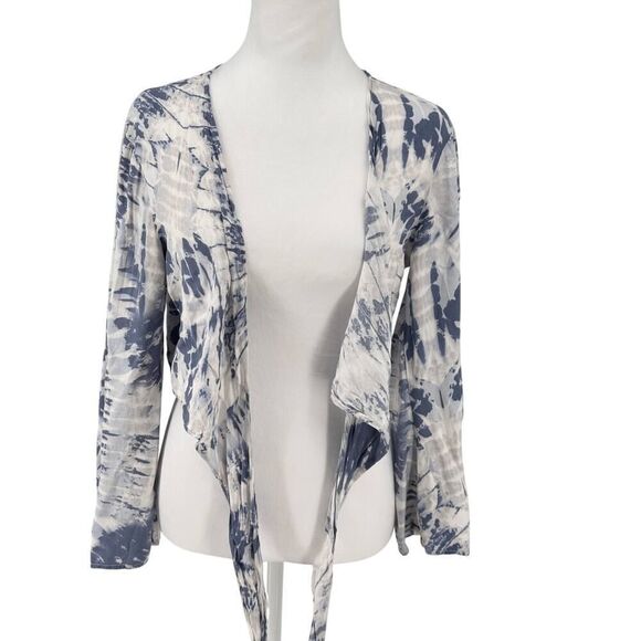 LUUKSE Tie Front Crop Top M Blue Gray Tie Dye Long Sleeve Festival Boho Shirt - Picture 5 of 8